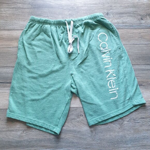 Calvin Klein Mens Green Lounge Shorts Drawstring Waist Lightweight Relax Fit 30" - Picture 1 of 6